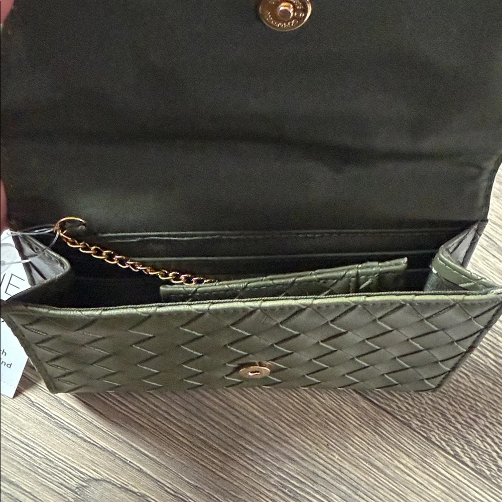 Time and Tru Olive Quilted Wristlet with Gold Accent